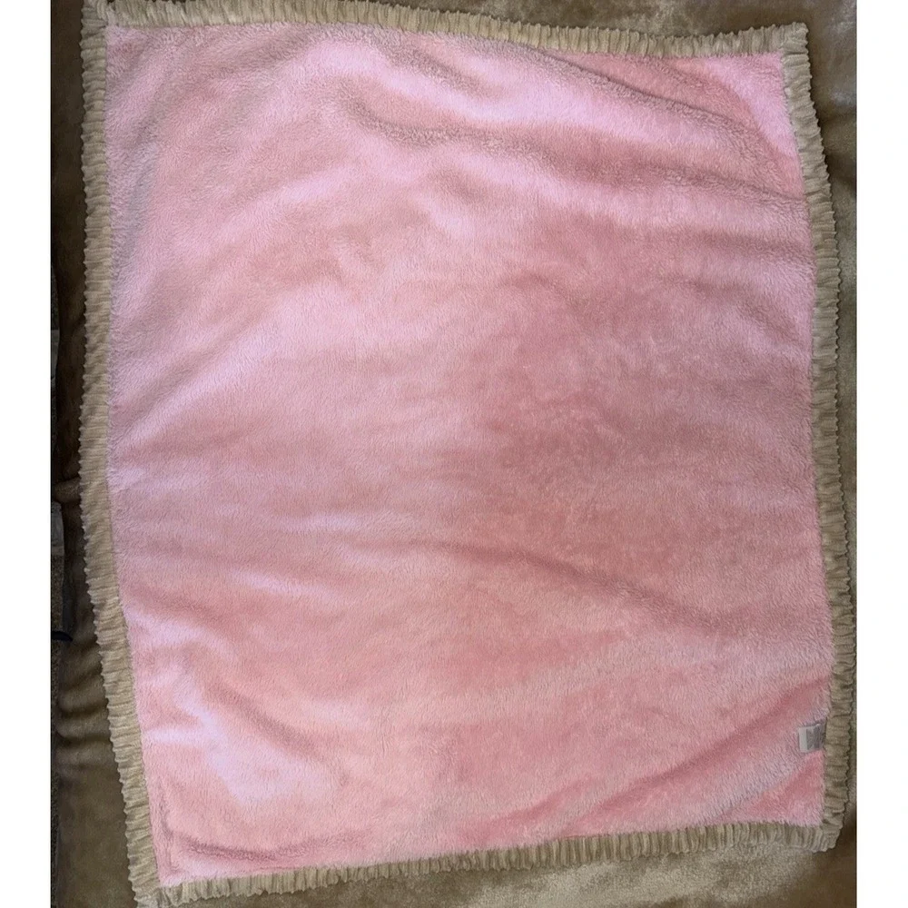 Chic Pea Baby Blanket Brown Pink Plush Soft Ribbed Edge